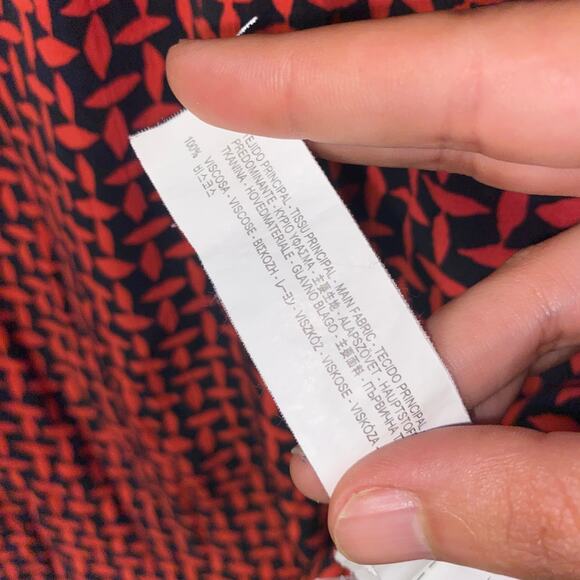 Zara Navy Blue Red Geometric Faux Leather Trim Long Sleeve Top Womens Size Large - Picture 5 of 8